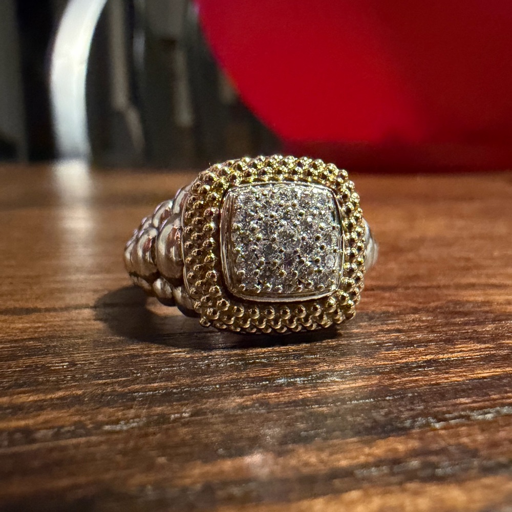 LAGOS Caviar Lux Square Diamond statement ring in Sterling Silver and 18k Gold - Picture 2 of 6